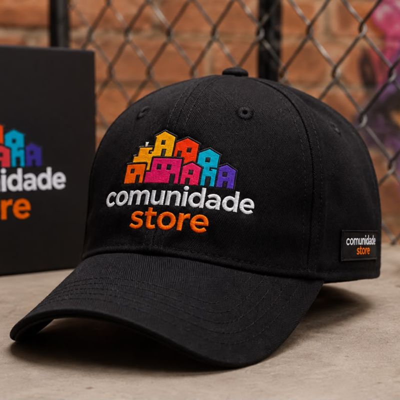 Boné Preto Comunidade Store com Logo Colorido Bordado