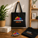 Bolsa Ecobag Preta Comunidade Store com Logo Colorido Frontal