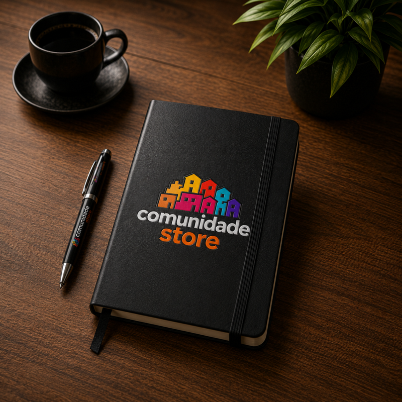 Agenda Preta Comunidade Store com Logo Colorido na Capa