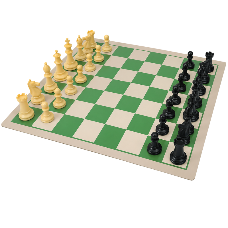 Jogo de xadrez escolar para competição com tabuleiro em couvim